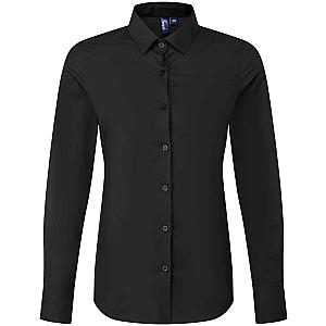 Premier Ladies Recyclight® Long Sleeve Poplin Shirt - Black