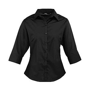 Premier Ladies 3/4 Sleeve Poplin Blouse - Black
