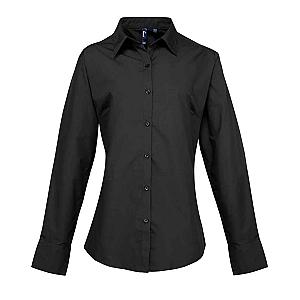 Premier Ladies Supreme Long Sleeve Poplin Shirt - Black