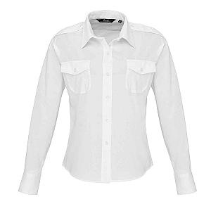 Premier Ladies Long Sleeve Pilot Shirt - White