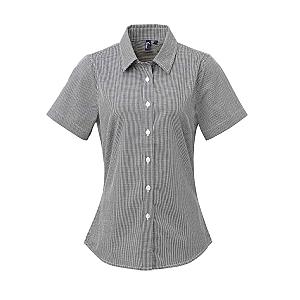 Premier Ladies Gingham Short Sleeve Shirt - Black/White
