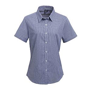 Premier Ladies Gingham Short Sleeve Shirt - Navy/White