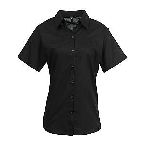 Premier Ladies Signature Short Sleeve Oxford Shirt - Black