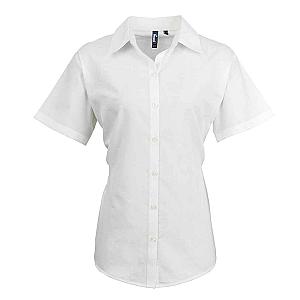 Premier Ladies Signature Short Sleeve Oxford Shirt - White