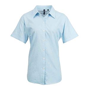 Premier Ladies Signature Short Sleeve Oxford Shirt - Light Blue