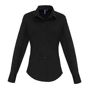 Premier Ladies Long Sleeve Stretch Fit Poplin Shirt - Black