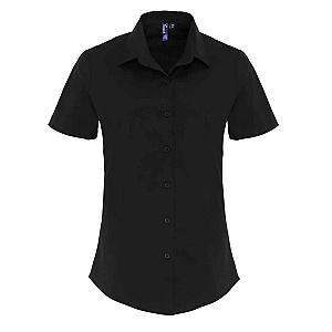 Premier Ladies Short Sleeve Stretch Fit Poplin Shirt - Black
