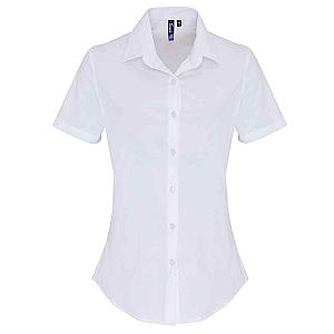 Premier Ladies Short Sleeve Stretch Fit Poplin Shirt - White
