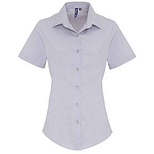 Premier Ladies Short Sleeve Stretch Fit Poplin Shirt - Silver