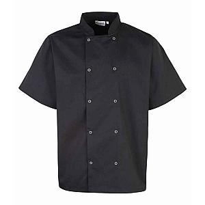Premier Unisex Short Sleeve Stud Front Chef's Jacket - Black
