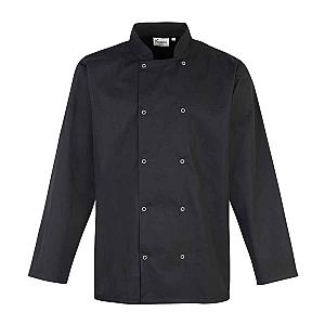 Premier Unisex Long Sleeve Stud Front Chef's Jacket - Black