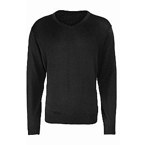 Premier Knitted Cotton Acrylic V Neck Sweater - Black