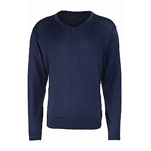Premier Knitted Cotton Acrylic V Neck Sweater - Navy