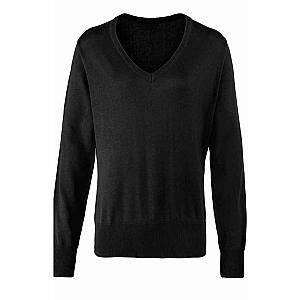 Premier Ladies Knitted Cotton Acrylic V Neck Sweater - Black
