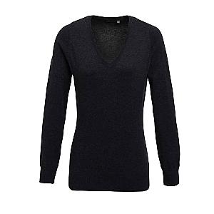 Premier Ladies Knitted Cotton Acrylic V Neck Sweater - Charcoal