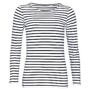 SOL'S Ladies Marine Long Sleeve Striped T-Shirt - White/Navy