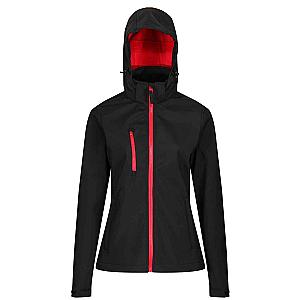 Regatta Ladies Venturer Three Layer Hooded Soft Shell Jacket - Black/Classic Red