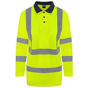 Pro RTX High Visibility Long Sleeve Polo Shirt - Yellow/Navy