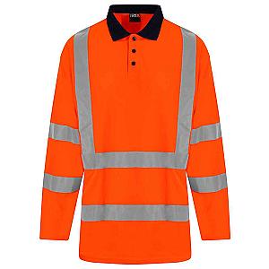 Pro RTX High Visibility Long Sleeve Polo Shirt - Orange/Navy