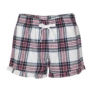 SF Clothing Ladies Tartan Frill Lounge Shorts - White/Pink