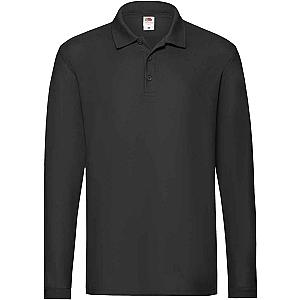 Fruit of the Loom Premium Long Sleeve Cotton Piqué Polo Shirt - Black