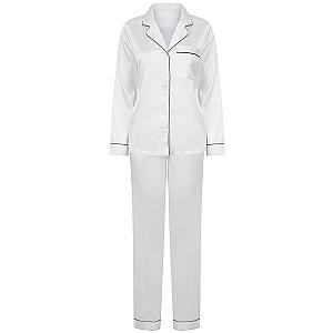 Towel City Ladies Satin Long PJ's - White