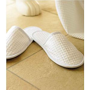 Towel City Waffle Mule Slippers - White
