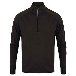Tombo Long Sleeve Zip Neck Performance Top - Black