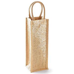 Westford Mill Shimmer Jute Bottle Bag - Natural Gold