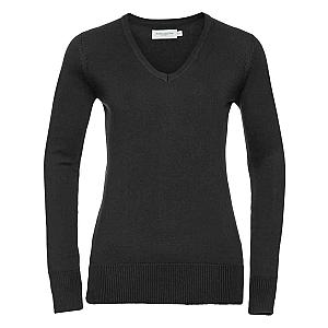 Russell Collection Ladies Cotton Acrylic V Neck Sweater - Black