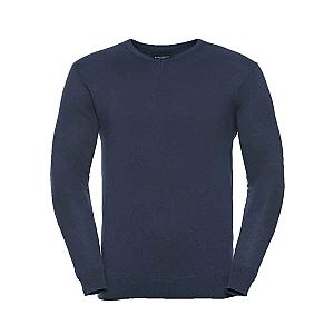 Russell Collection Cotton Acrylic V Neck Sweater - French Navy