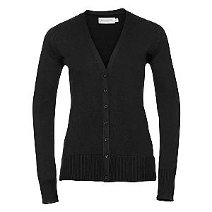 Russell Collection Ladies Cotton Acrylic V Neck Cardigan - Black