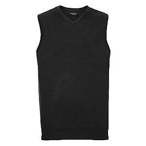 Russell Collection Sleeveless Cotton Acrylic V Neck Sweater - Black