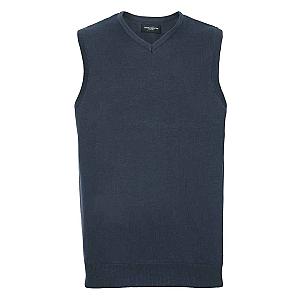 Russell Collection Sleeveless Cotton Acrylic V Neck Sweater - French Navy