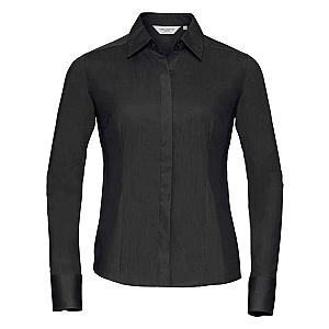 Russell Collection Ladies Long Sleeve Fitted Poplin Shirt - Black