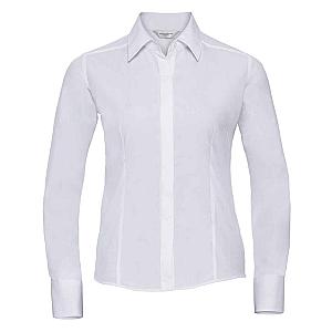 Russell Collection Ladies Long Sleeve Fitted Poplin Shirt - White