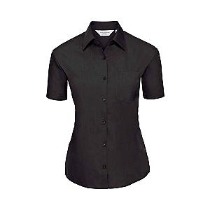 Russell Collection Ladies Short Sleeve Easy Care Poplin Shirt - Black