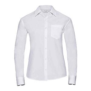Russell Collection Ladies Long Sleeve Easy Care Cotton Poplin Shirt - White