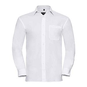 Russell Collection Long Sleeve Easy Care Cotton Poplin Shirt - White