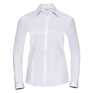 Russell Collection Ladies Long Sleeve Herringbone Shirt - White