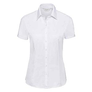 Russell Collection Ladies Short Sleeve Herringbone Shirt - White