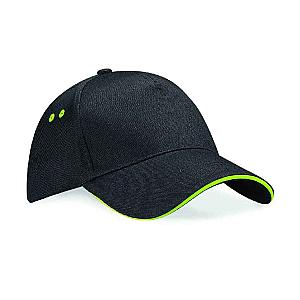 Beechfield Ultimate 5 Panel Cap with Sandwich Peak - Black/Lime Green