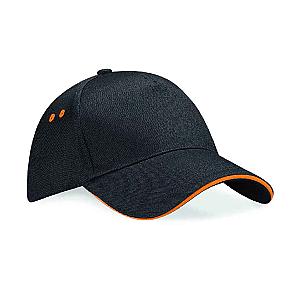 Beechfield Ultimate 5 Panel Cap with Sandwich Peak - Black/Orange