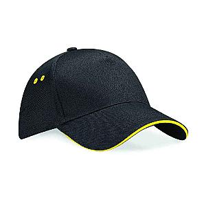 Beechfield Ultimate 5 Panel Cap with Sandwich Peak - Black/Yellow